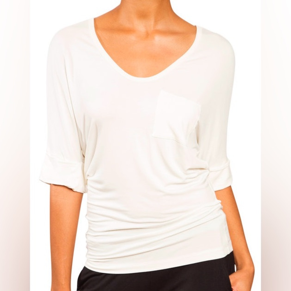 NWT Banboo Tee Top Yoga Rolled Sleeve Casual 3/4 Sleeve